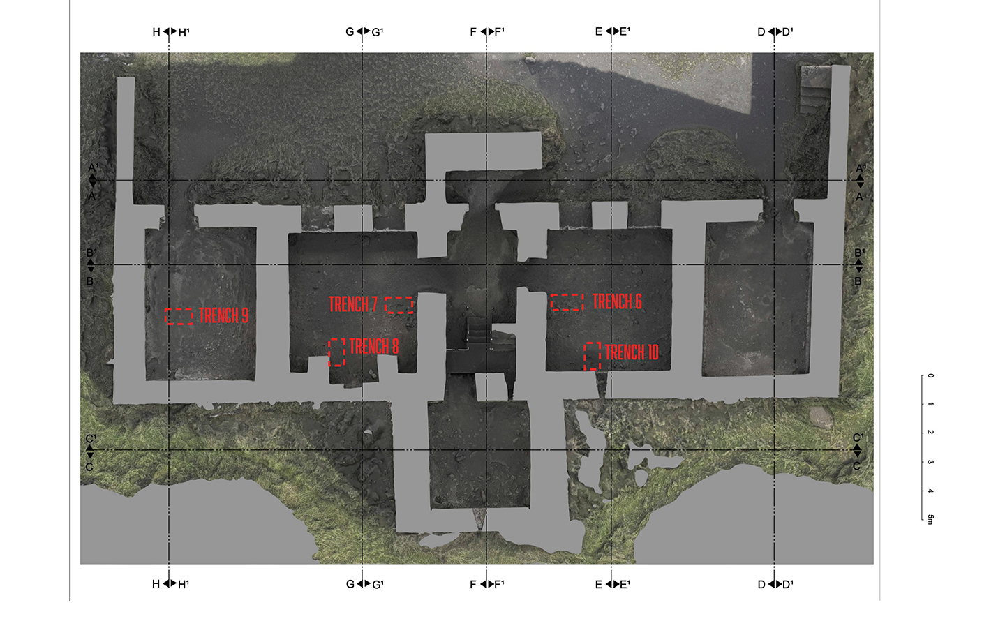 Location of Test Trenches on the Ground Floor of the hunting lodge