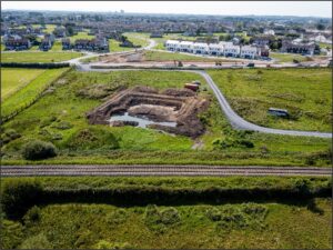 Aerial view of site mid excavation