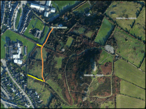 Map with new walking route highlighted in orange and addional routes in yellow